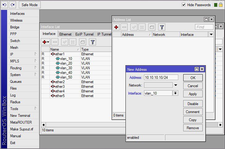 Настройка Bridge VLAN Filtering в WinBox